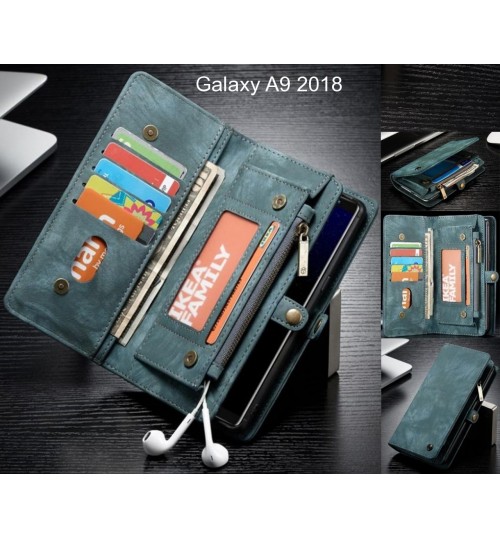 Galaxy A9 2018 Case Retro Leather Case Multi Cards Cash Pocket & Zip - Green