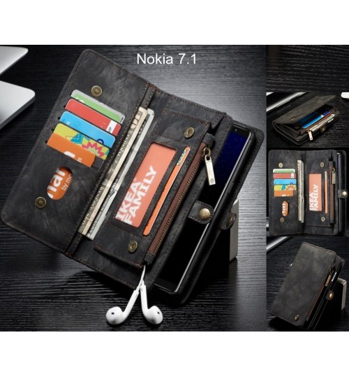 Nokia 7.1 Case Retro leather case multi cards cash pocket & zip