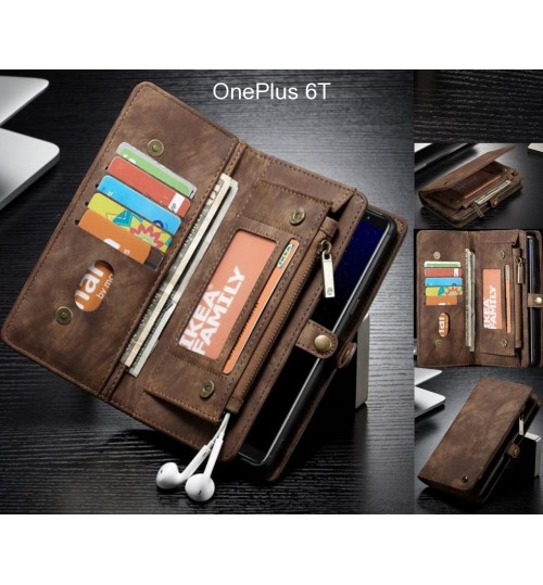 OnePlus 6T Case Retro leather case multi cards cash pocket & zip