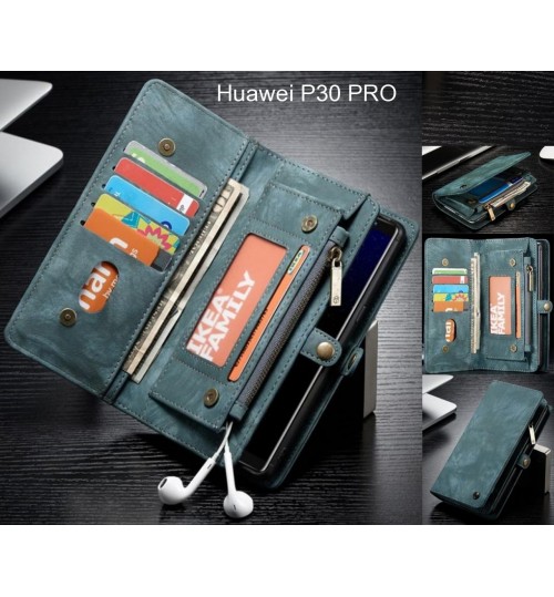 Huawei P30 Pro Case Retro Leather Case Multi Cards Cash Pocket & Zip - Green