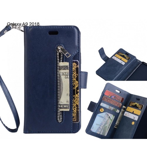 Galaxy A9 2018 Case 10 Cards Slots Wallet Leather Case With Zip - Blue