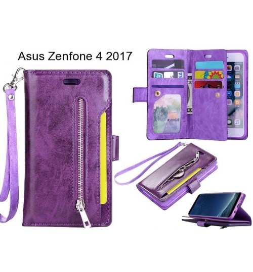 Asus Zenfone 4 2017 Case 10 Cards Slots Wallet Leather Case With Zip - Purple