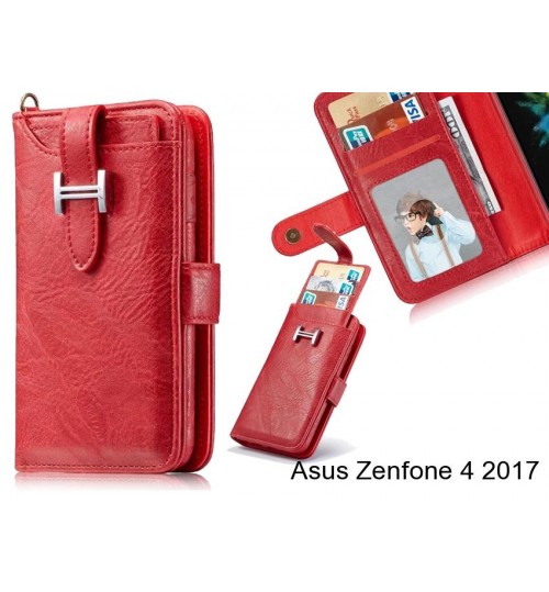 Asus Zenfone 4 2017 Case Retro Leather Case Multi Cards Cash Pocket - Red