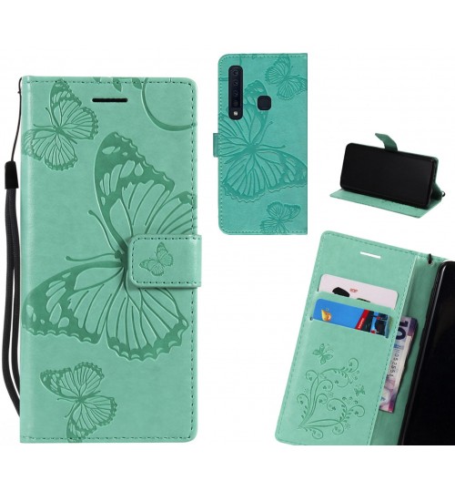 Galaxy A9 2018 Case Embossed Butterfly Wallet Leather Case - Green