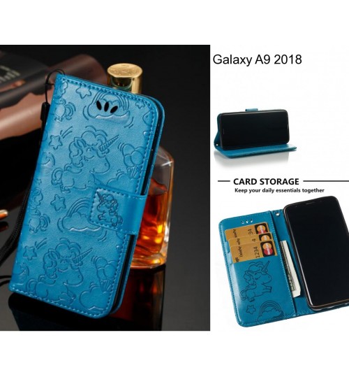 Galaxy A9 2018  Case Leather Wallet Case Embossed Unicon Pattern - Blue