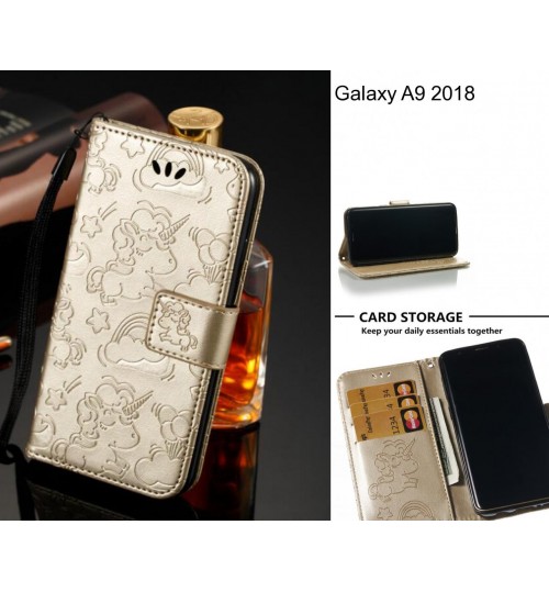 Galaxy A9 2018  Case Leather Wallet Case Embossed Unicon Pattern - Gold