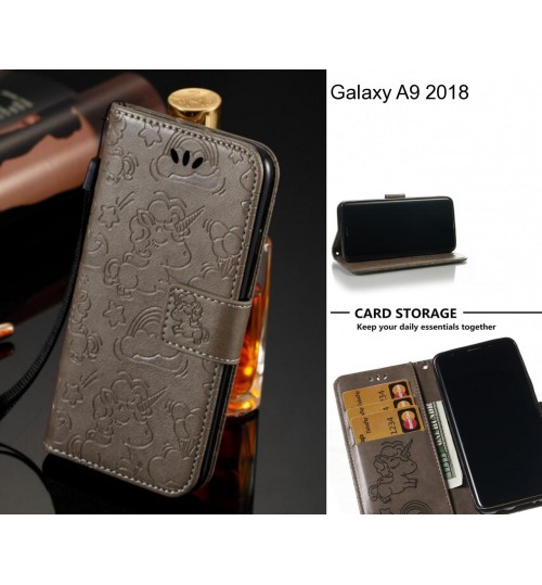 Galaxy A9 2018  Case Leather Wallet Case Embossed Unicon Pattern - Grey