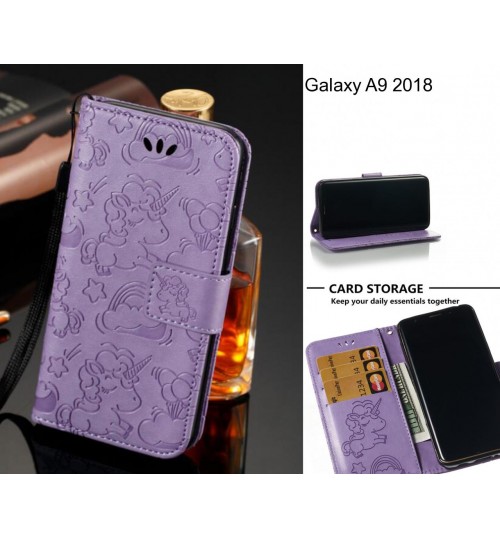 Galaxy A9 2018  Case Leather Wallet Case Embossed Unicon Pattern - Purple