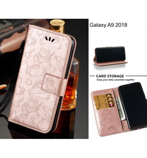 Galaxy A9 2018  Case Leather Wallet Case Embossed Unicon Pattern - Rose Gold