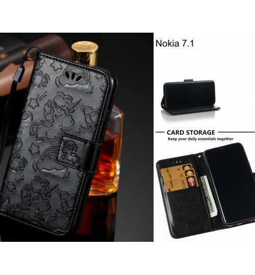 Nokia 7.1  Case Leather Wallet case embossed unicon pattern