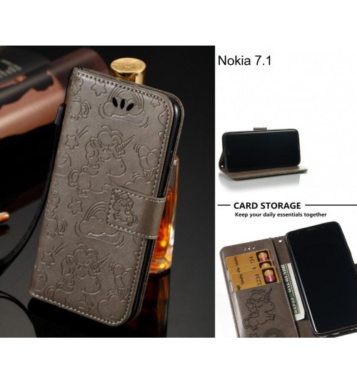 Nokia 7.1  Case Leather Wallet case embossed unicon pattern