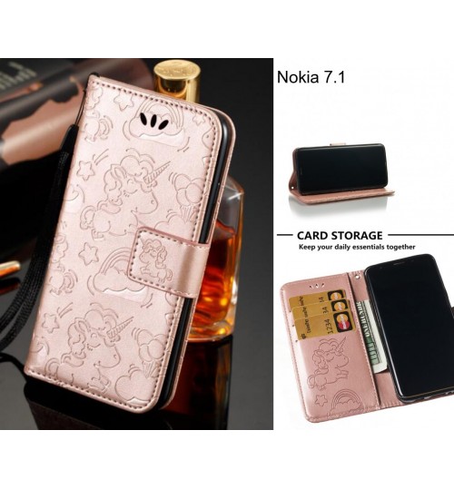 Nokia 7.1  Case Leather Wallet case embossed unicon pattern