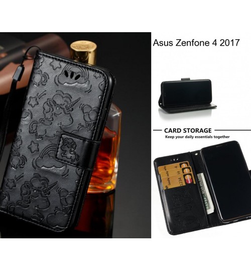Asus Zenfone 4 2017  Case Leather Wallet Case Embossed Unicon Pattern - Black