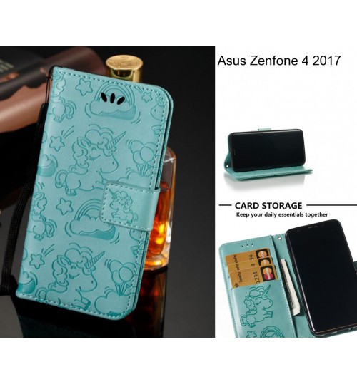 Asus Zenfone 4 2017  Case Leather Wallet Case Embossed Unicon Pattern - Green
