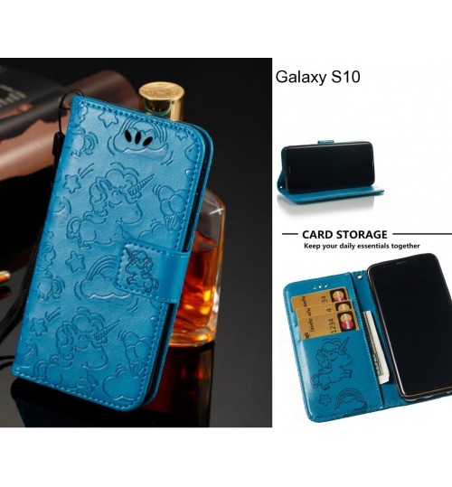 Galaxy S10  Case Leather Wallet Case Embossed Unicon Pattern - Blue