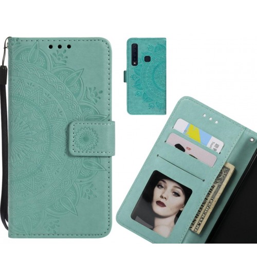 Galaxy A9 2018 Case Mandala Embossed Leather Wallet Case - Green