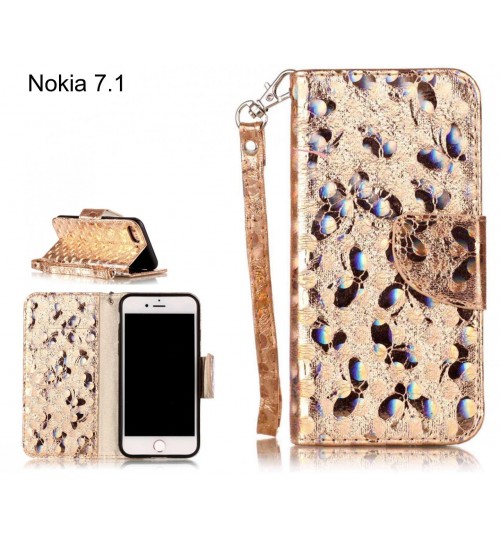 Nokia 7.1 Case Wallet Leather Flip Case laser butterfly