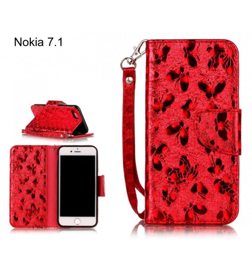 Nokia 7.1 Case Wallet Leather Flip Case laser butterfly