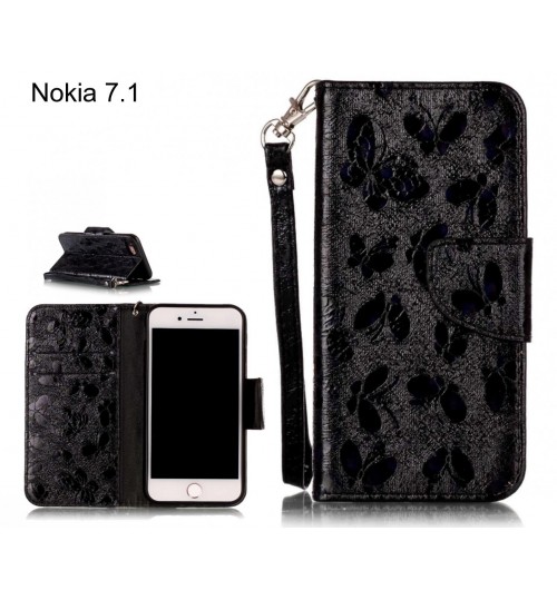 Nokia 7.1 Case Wallet Leather Flip Case laser butterfly