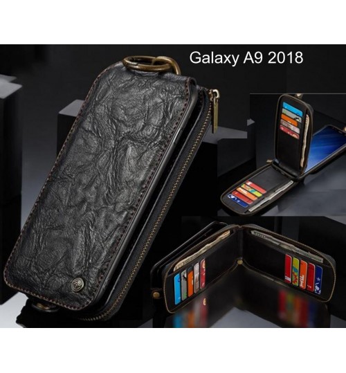 Galaxy A9 2018 case premium leather multi cards 2 cash pocket zip pouch