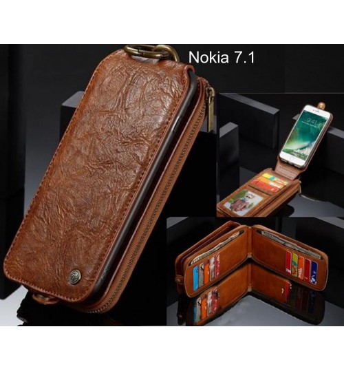 Nokia 7.1 case premium leather multi cards 2 cash pocket zip pouch