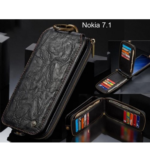 Nokia 7.1 case premium leather multi cards 2 cash pocket zip pouch