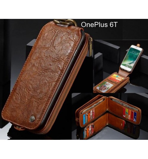OnePlus 6T case premium leather multi cards 2 cash pocket zip pouch