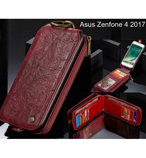 Asus Zenfone 4 2017 case premium leather multi cards 2 cash pocket zip pouch