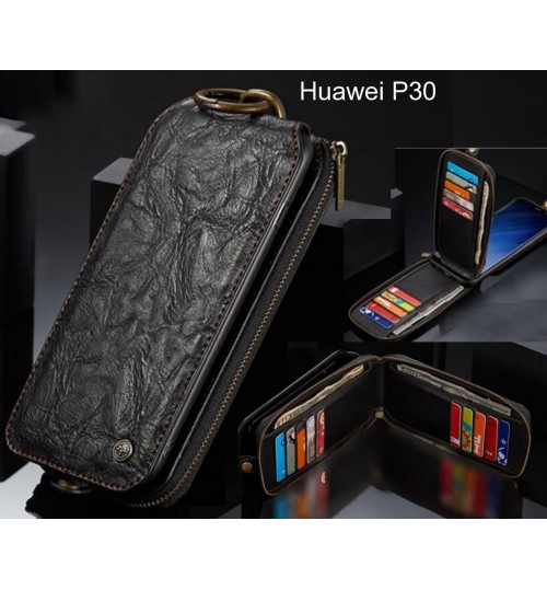 Huawei P30 case premium leather multi cards 2 cash pocket zip pouch