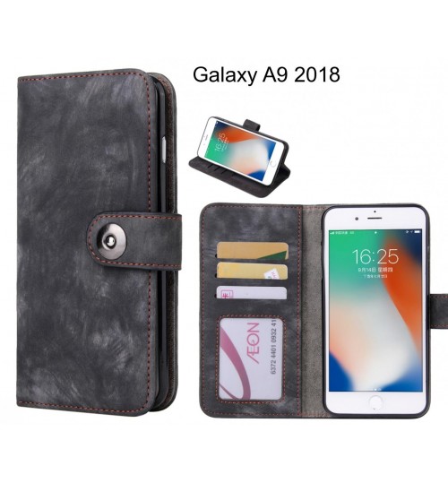 Galaxy A9 2018  Case Retro Leather Wallet Case - Black
