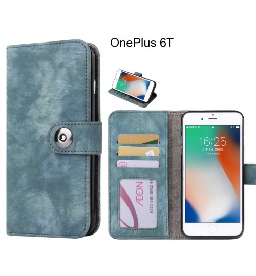 Oneplus 6t  Case Retro Leather Wallet Case - Blue