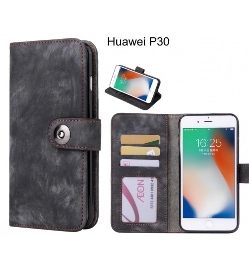 Huawei P30  Case Retro Leather Wallet Case - Black