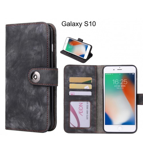 Galaxy S10  Case Retro Leather Wallet Case - Black