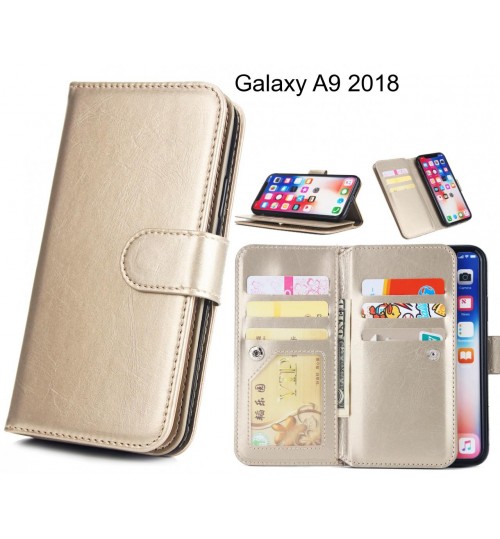 Galaxy A9 2018  Case Triple Wallet Leather Case 9 Card Slots - Gold