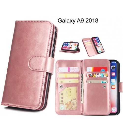 Galaxy A9 2018  Case Triple Wallet Leather Case 9 Card Slots - Rose Gold