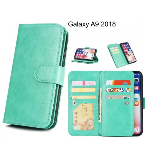 Galaxy A9 2018  Case Triple Wallet Leather Case 9 Card Slots - Green
