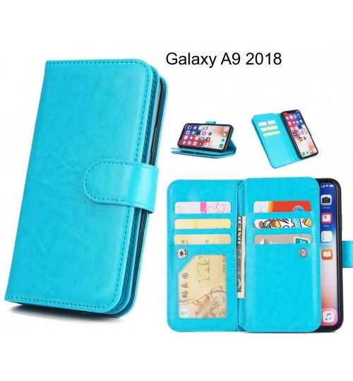 Galaxy A9 2018  Case Triple Wallet Leather Case 9 Card Slots - Blue