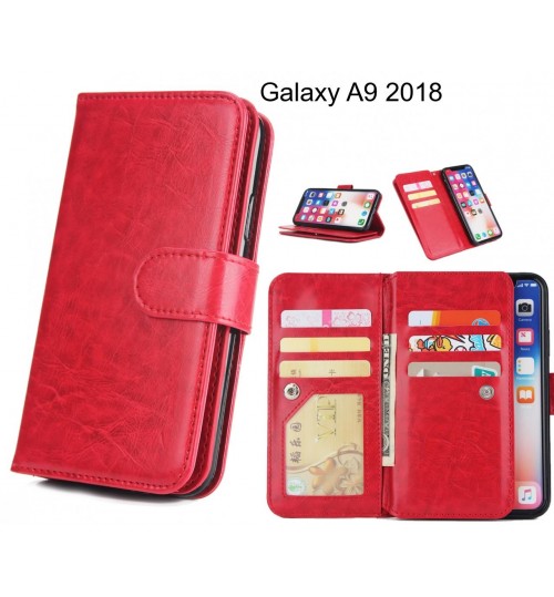 Galaxy A9 2018  Case Triple Wallet Leather Case 9 Card Slots - Red