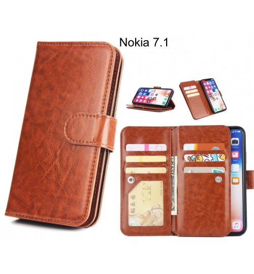 Nokia 7.1  Case Triple Wallet Leather Case 9 Card Slots - Brown
