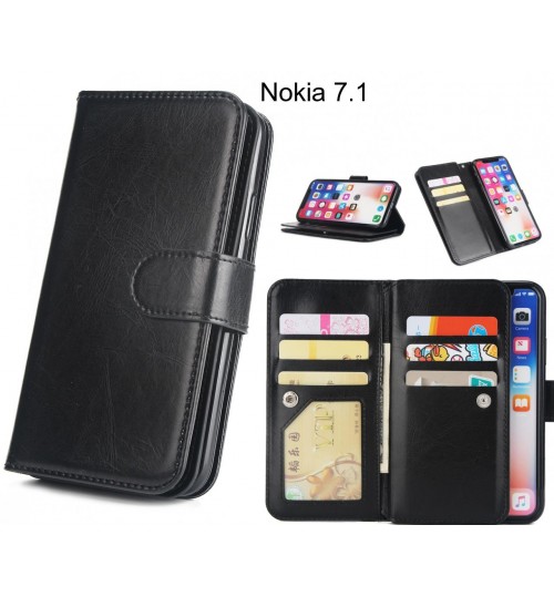 Nokia 7.1  Case Triple Wallet Leather Case 9 Card Slots - Black