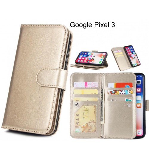 Google Pixel 3  Case Triple Wallet Leather Case 9 Card Slots - Gold