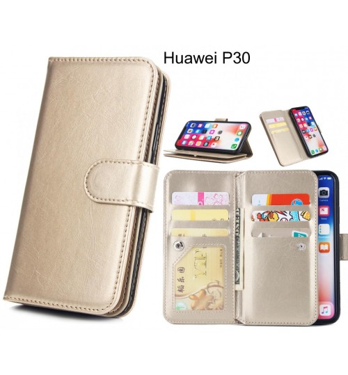 Huawei P30  Case Triple Wallet Leather Case 9 Card Slots - Gold