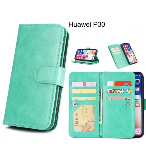 Huawei P30  Case Triple Wallet Leather Case 9 Card Slots - Green