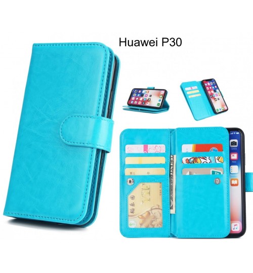 Huawei P30  Case Triple Wallet Leather Case 9 Card Slots - Blue