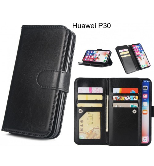 Huawei P30  Case Triple Wallet Leather Case 9 Card Slots - Black