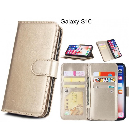 Galaxy S10  Case Triple Wallet Leather Case 9 Card Slots - Gold