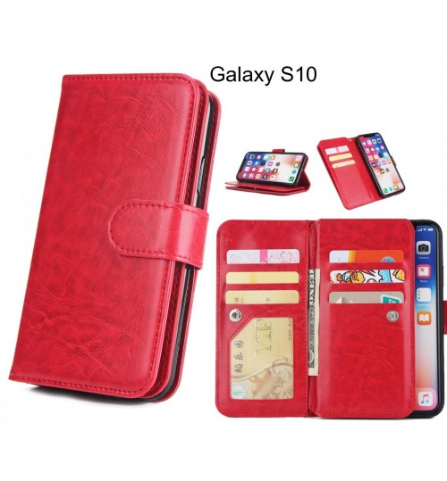 Galaxy S10  Case Triple Wallet Leather Case 9 Card Slots - Red