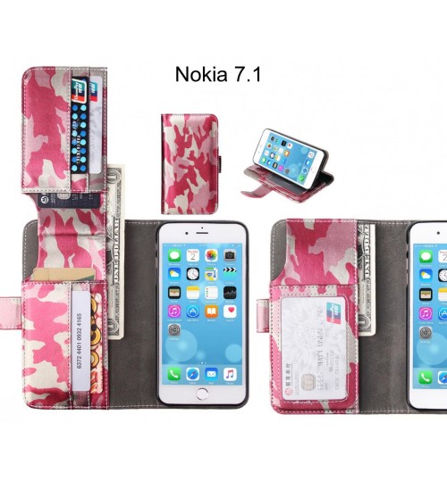 Nokia 7.1  Case Wallet Leather Flip Case 7 Card Slots - Pink