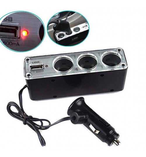 Car Cigarette Lighter Multi Socket Splitter 3 Way USB Charger Port