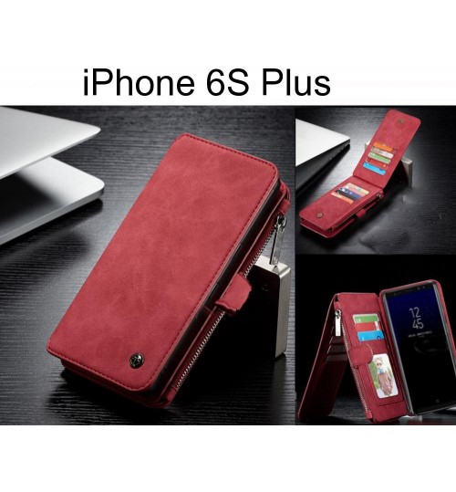 Iphone 6s Plus Case Retro Flannelette Leather Case Multi Cards Zipper - Red